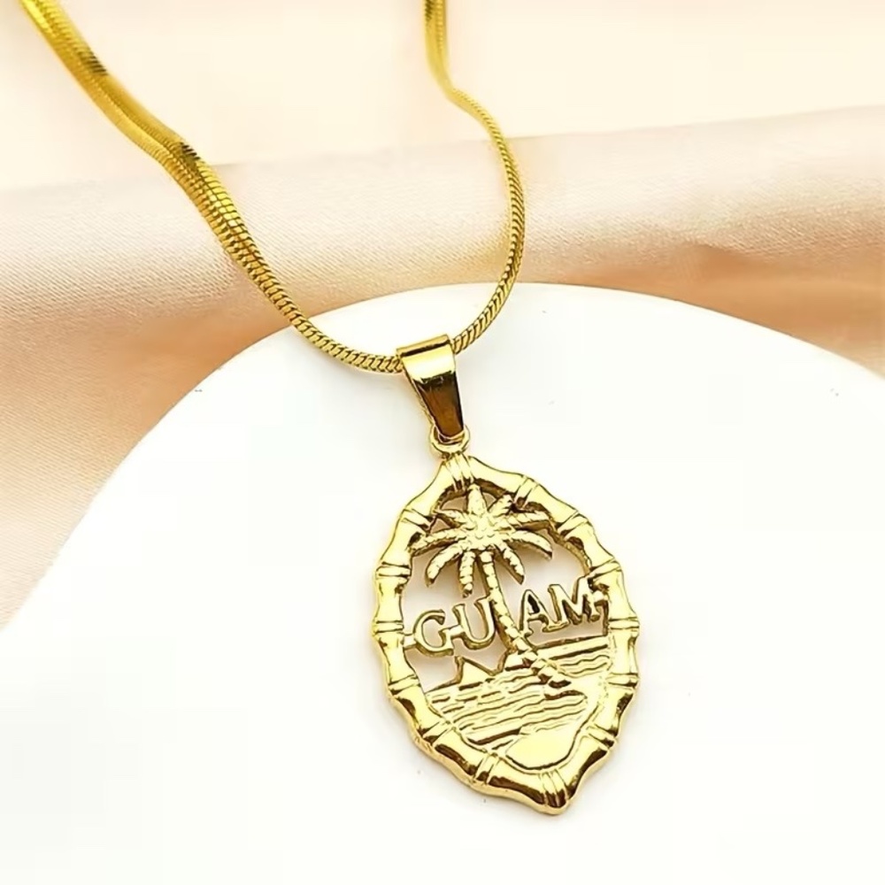Guam Seal Gold Pendant Necklace – Stainless Steel – 19.7” Chain